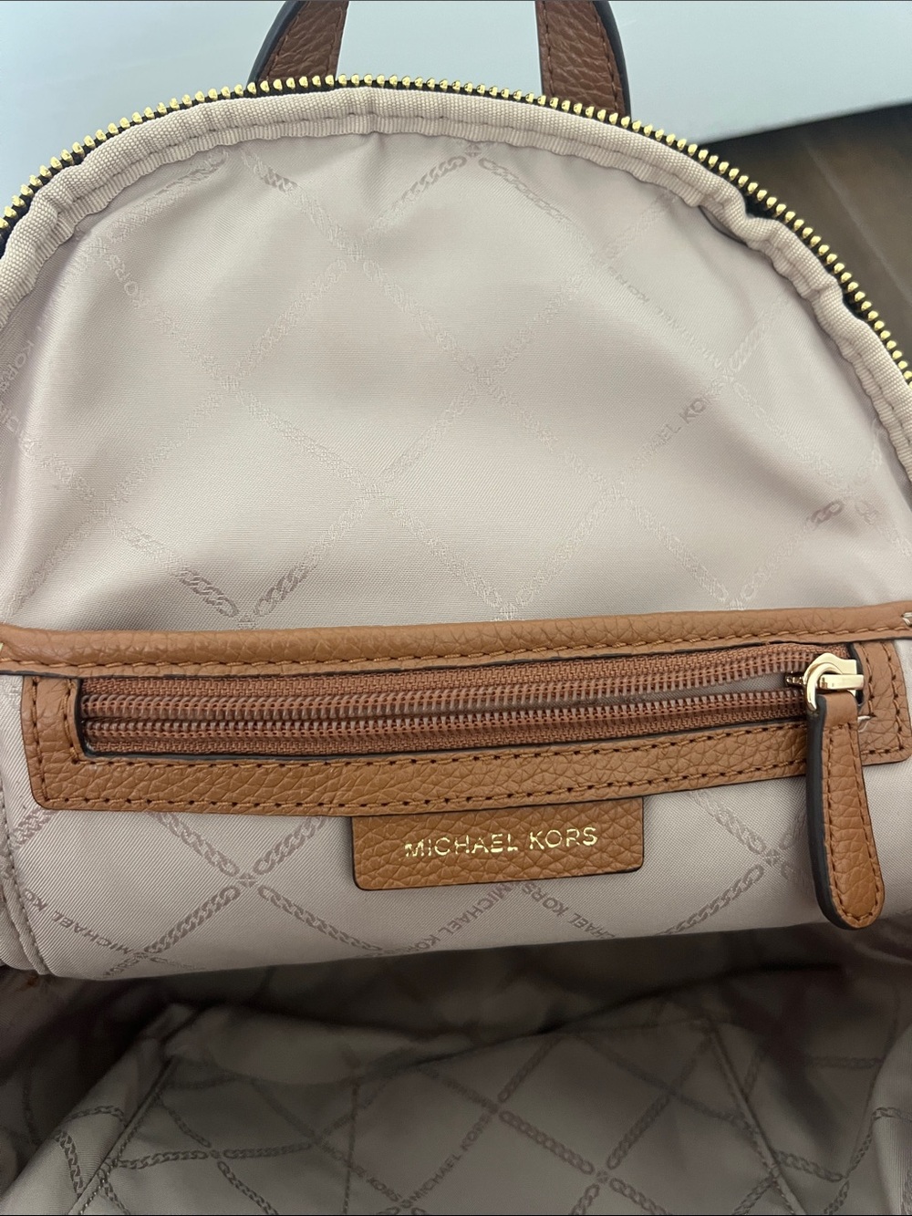 Michael Kors Brown MK Logo Mini Backpack with Tan Accents - Picture 2 of 3